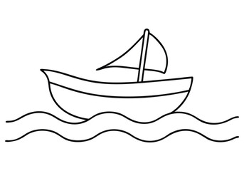 One Line Drawing of a Boat Sailing on Waves – Nautical Minimalist Vector