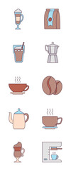 Vector image of coffee icon set with white background