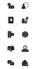 Set of black phone contacts vector icons