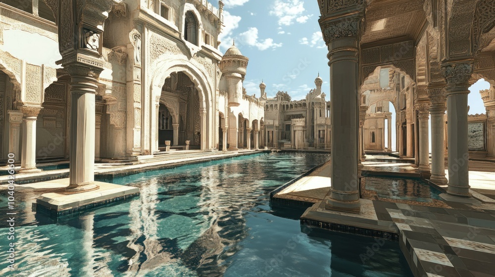Poster A Pool Reflecting the Architecture of a Ruined Palace