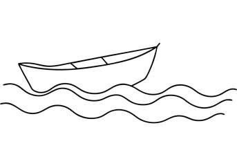 One Line Drawing of a Boat Sailing on Waves &ndash; Nautical Minimalist Vector