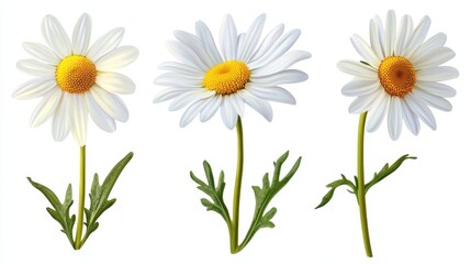 Set of daisy flower isolated on white background