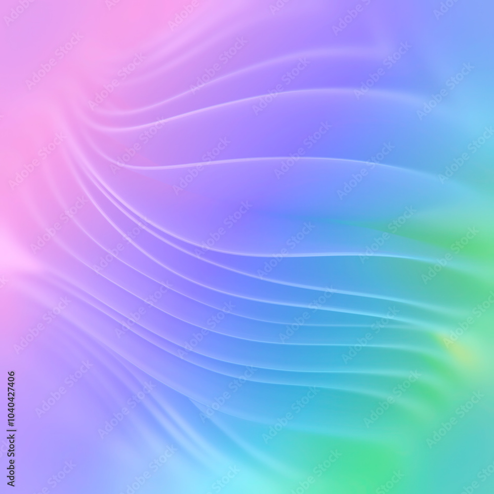 Poster Smooth undulating flow of colored fabric stripes with trendy neon gradient. 3d rendering digital illustration