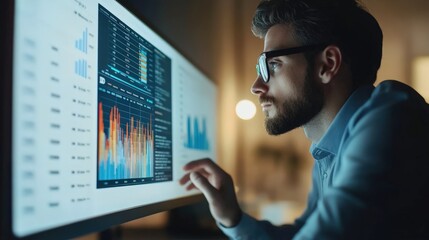 Financial Analyst Analyzing Data on Computer Screen
