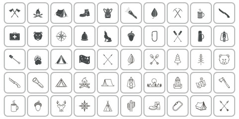 Set of camping vector icons with a white background