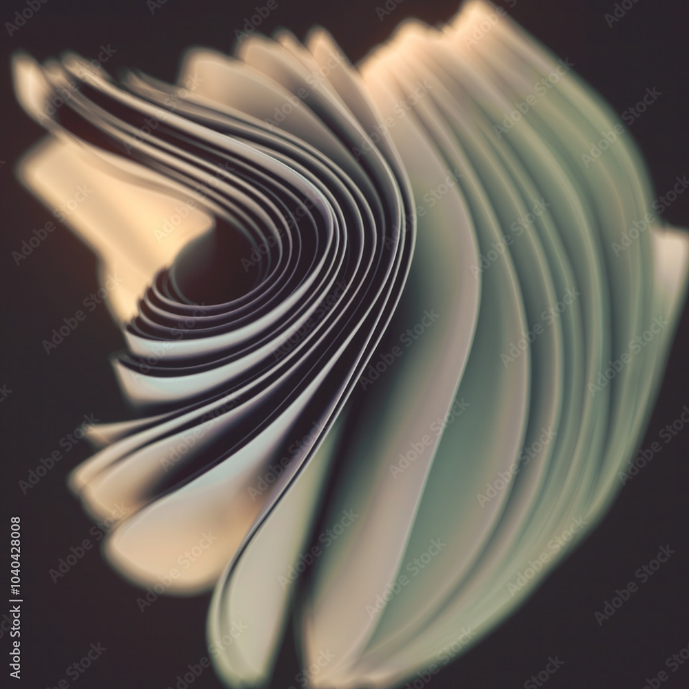 Fototapete Dynamic waves of white fabric stripes with depth of field in an abstract pattern. Composition creates a sense of spatial depth and movement. 3d rendering digital illustration