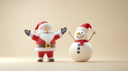 Obraz premium Santa claus and snowman waving and celebrating christmas