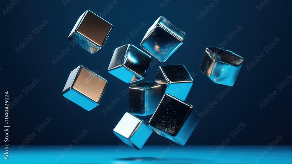 Poster metallic blocks floating in space