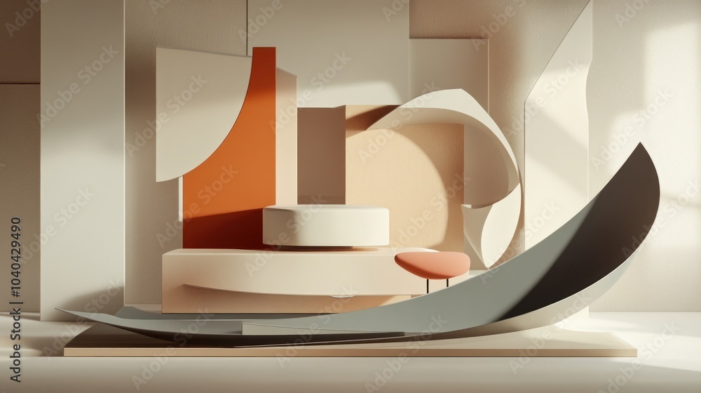 Poster abstract geometric composition with curved shapes and shadows