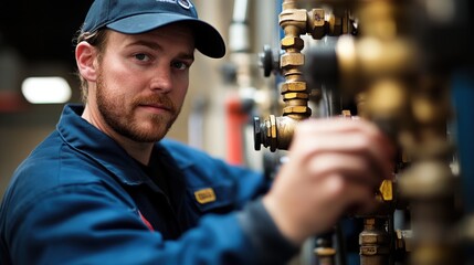 Skilled Worker Adjusting Pipes in Industrial Setting