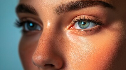 Fototapeta premium Close-Up of Woman's Face Showing Skin Texture and Detail