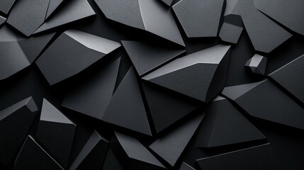 Fototapeta premium A close-up view of textured black surfaces with angular, geometric shapes creating a dynamic visual pattern.