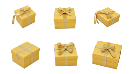 Elegant Golden Gift Boxes With Ribbons on a Transparent Background Generative AI