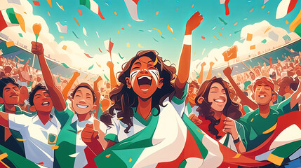 Excited fans celebrating during a thrilling soccer match in stadium