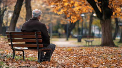 Fototapeta premium a veteran sitting quietly on a bench in a park, lost in thought on Veterans Day