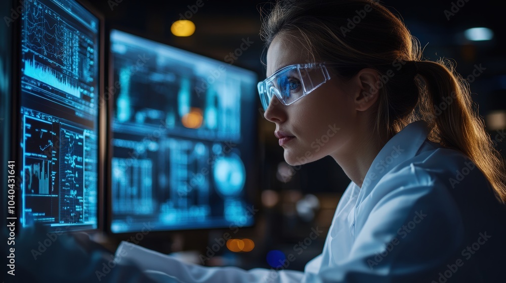 Poster data analyst working with advanced technology
