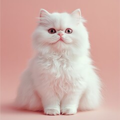 Fluffy White Persian Cat Sitting Elegantly
