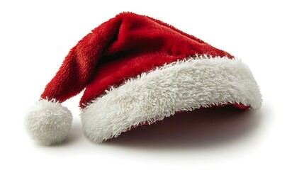 Classic santa claus hat lying on white background