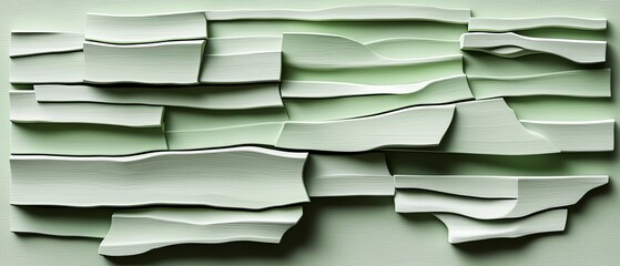 A textured surface featuring layered, peeling paint in muted green hues, creating an abstract and artistic design.