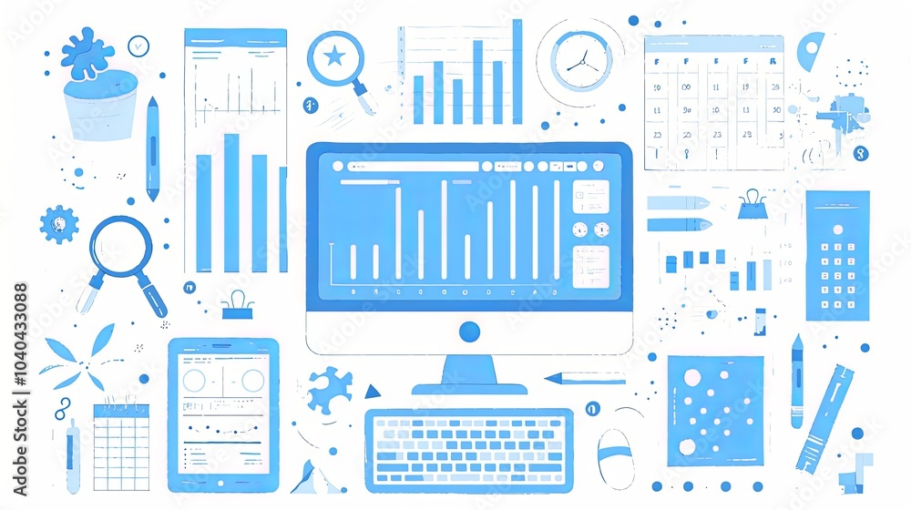Aufkleber digital workspace with business planning tools and analytics interface