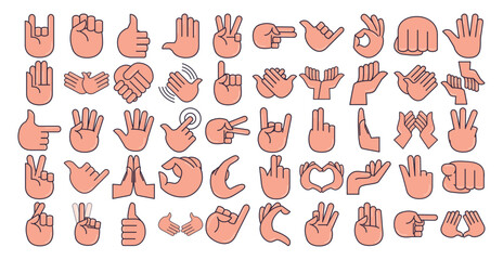 Vector icon set of hand signals on white background