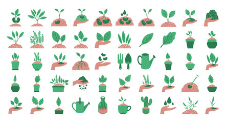 Vector icon set of flower pots on white background