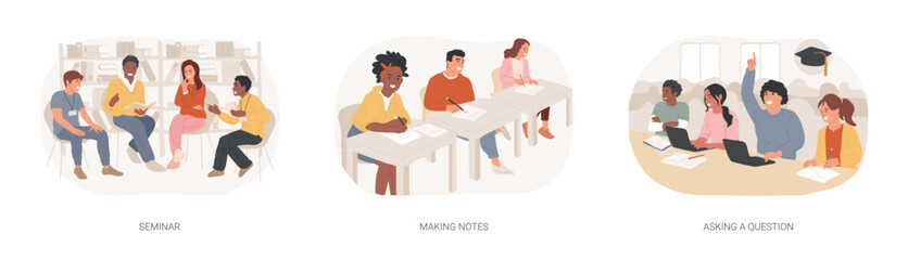 Classes in a college isolated cartoon vector illustrations se