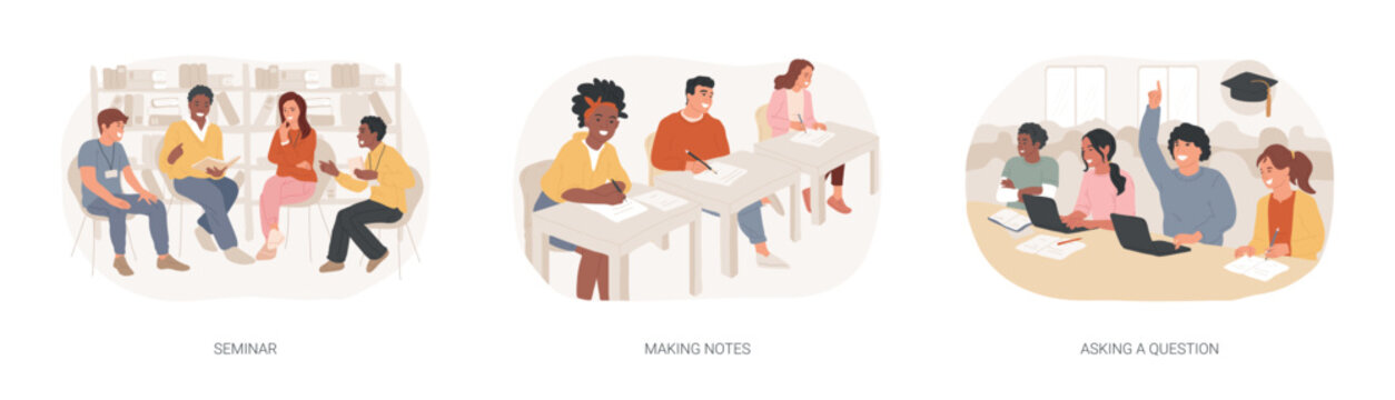 Classes in a college isolated cartoon vector illustrations se