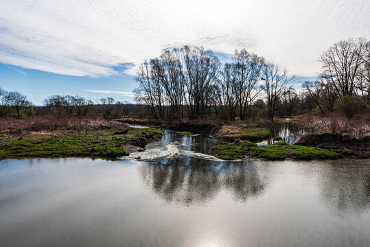 Junction of Ondrejnice and Odra river in CHKO Poodri in Czech republic