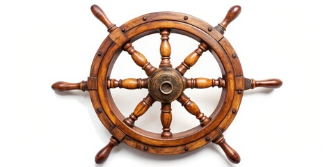 Antique Wooden Ship Wheel, Isolated on White Background, Nautical Decor, Ship Steering Wheel, Vintage Maritime , ship wheel, nautical decor