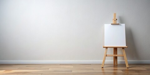 Blank Canvas on Wooden Easel, Minimalist Interior, Empty Space, Mockup, Art Studio, ,artist easel