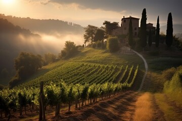 Naklejka premium Rustic winery field landscape outdoors vineyard.