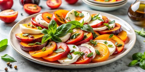 Caprese Salad with Yellow Tomatoes and Basil, Close Up, Food Photography, Summer Salad, Italian Food, Caprese, Salad