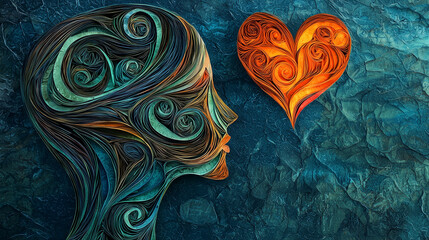 Abstract Head with Heart in Paper Quilling Style