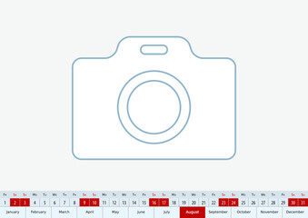 August 2025 for desk calendar. Vector template.