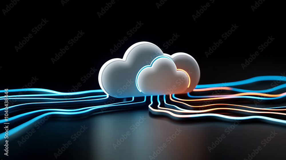 Poster Dynamic data flow through a vibrant cloud environment at night