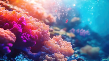 Obraz premium The abstract background of a coral reef is a macro-scale texture and abstract background of an ocean ecosystem