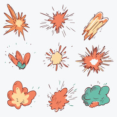 Vector illustration Hand Drawn Boom explosion Doodle set concept