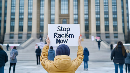 Obraz premium Gathering for justice on the government steps advocating against racism