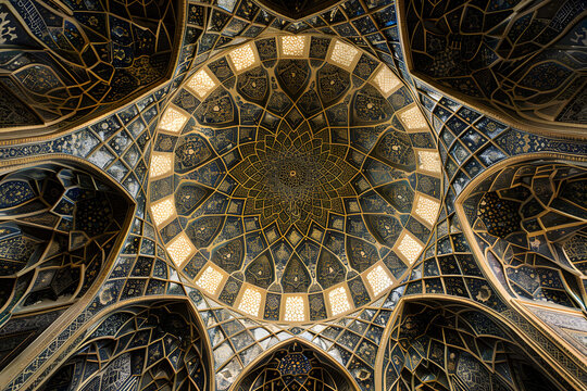 Intricate ceiling design in Persian style architecture - Powered by Adobe