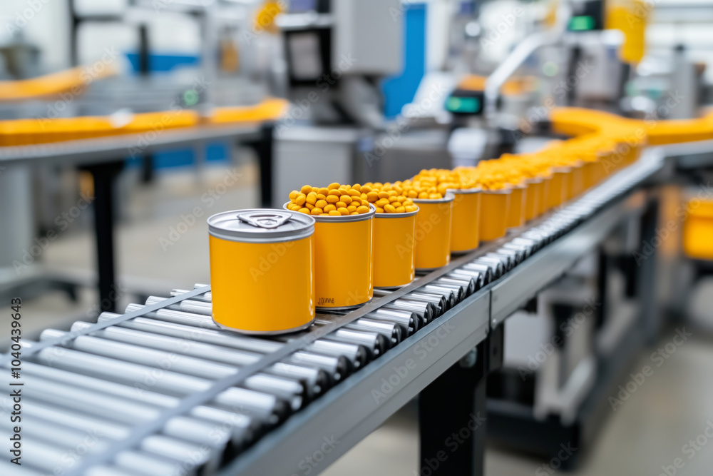 Poster Efficient pet food canning process on a modern industrial assembly line