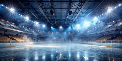 Obraz premium Empty Ice Arena Under Stadium Lights, Stadium, Ice, Arena