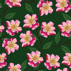 flower seamless pattern on green background