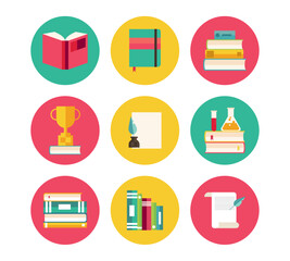 set of book reading vector icons with white background