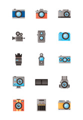 Set of vector icons of photo cameras on white background