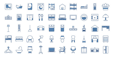 Vector icon set of house elements in blue with a white background