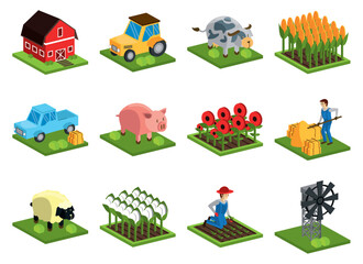 set of 3d farm vector icons on white background