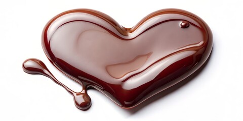 Obraz premium Heart-Shaped Chocolate Drizzle, White Background, Close-up, Food Photography, Chocolate, Drizzle, Heart