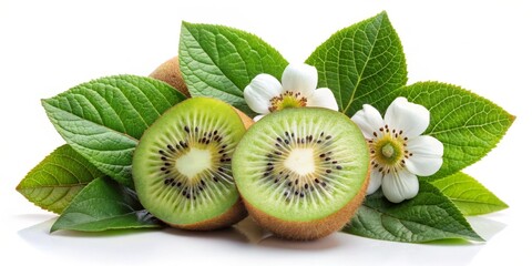 Kiwi Fruit with Flowers and Leaves, Isolated, Fresh, Green , kiwi fruit, fruit, flower