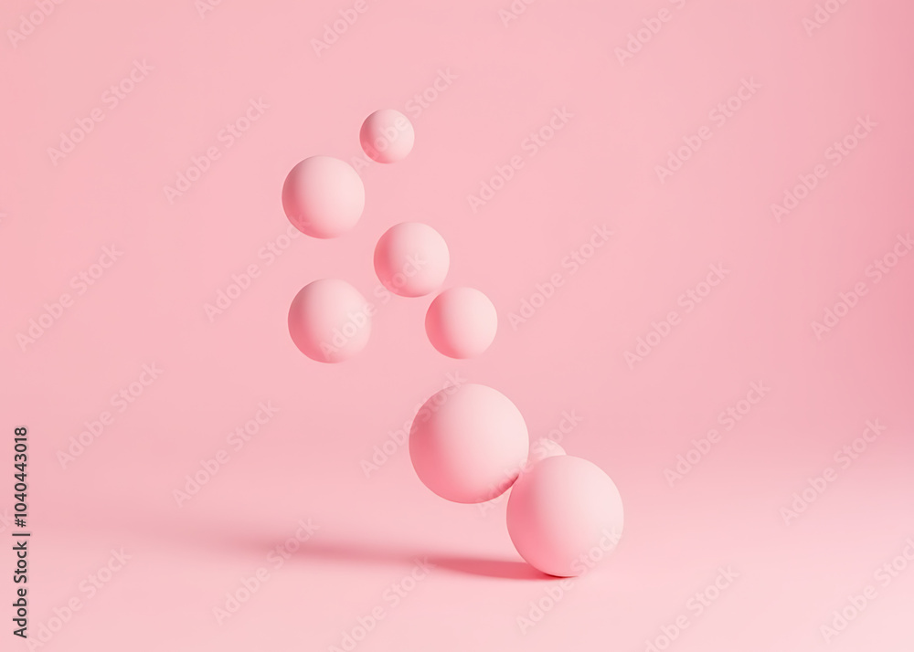 Aufkleber simple pink product display features floating spheres in an abstract minimalist design.